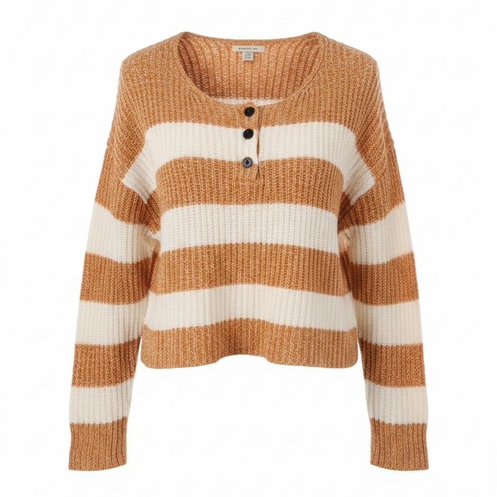 American Eagle Outfitters Tan And White Striped Cropped Sweater Size Small